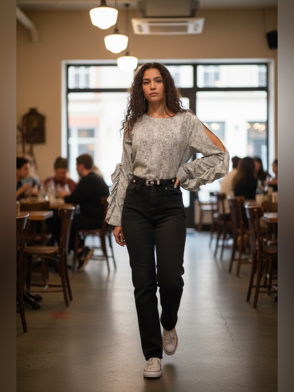 a new day animal print top with ruffle sleeve accent - Picture 8 of 9